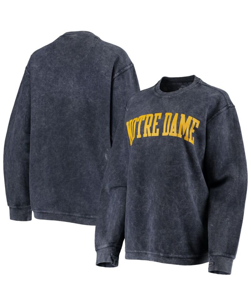 Women's Navy Distressed Notre Dame Fighting Irish Comfy Cord Vintage-Like Wash Basic Arch Pullover Sweatshirt