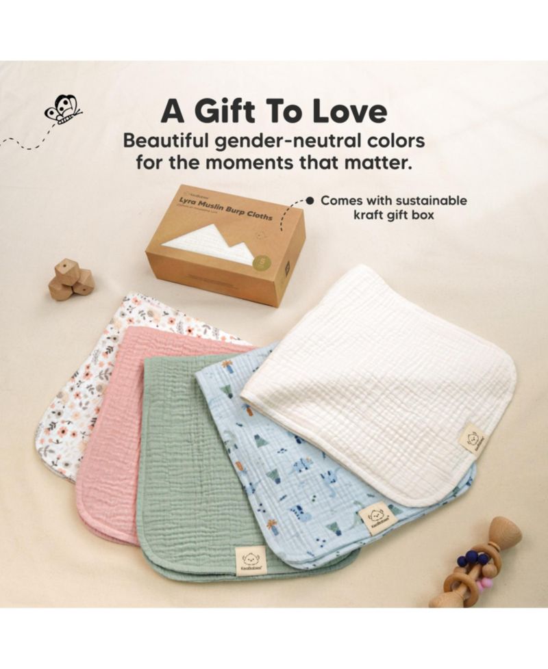 5-Pack Lyra Muslin Burp Cloths Baby Boy, Girl, Soft Cotton Muslin Burping Cloths for Newborn