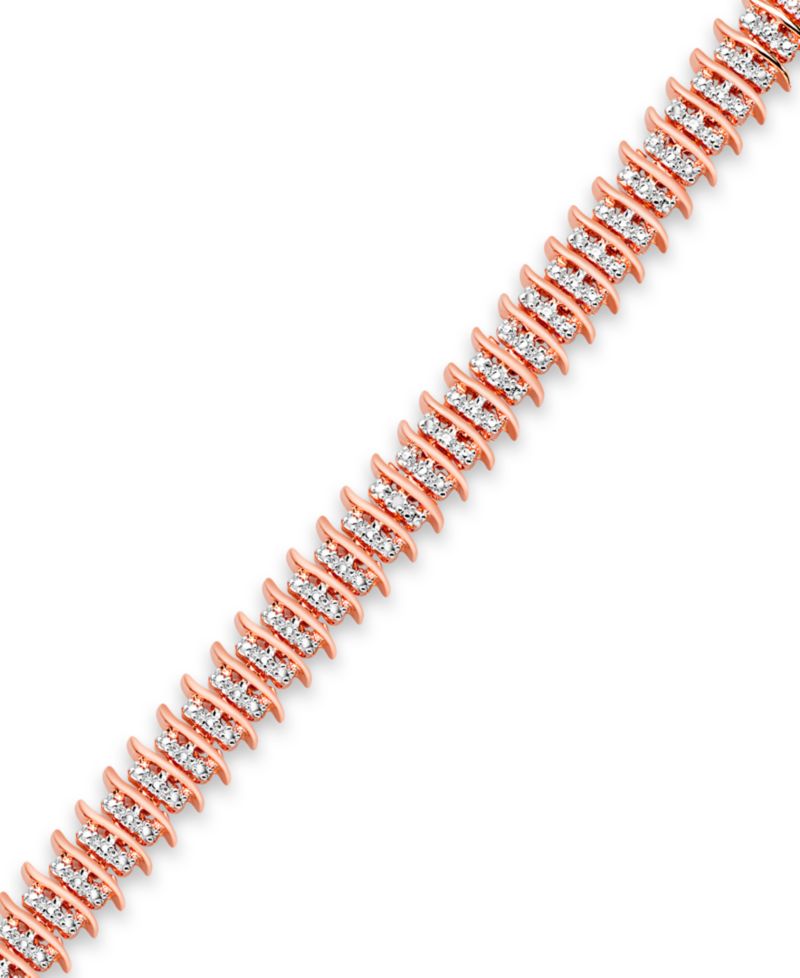 Diamond Accent Wide Link Chain Bracelet in Gold-Plated or Silver-Plated Brass