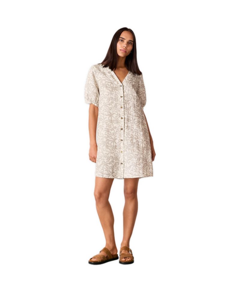 Women's Palm Print Linen Blend Mini Dress