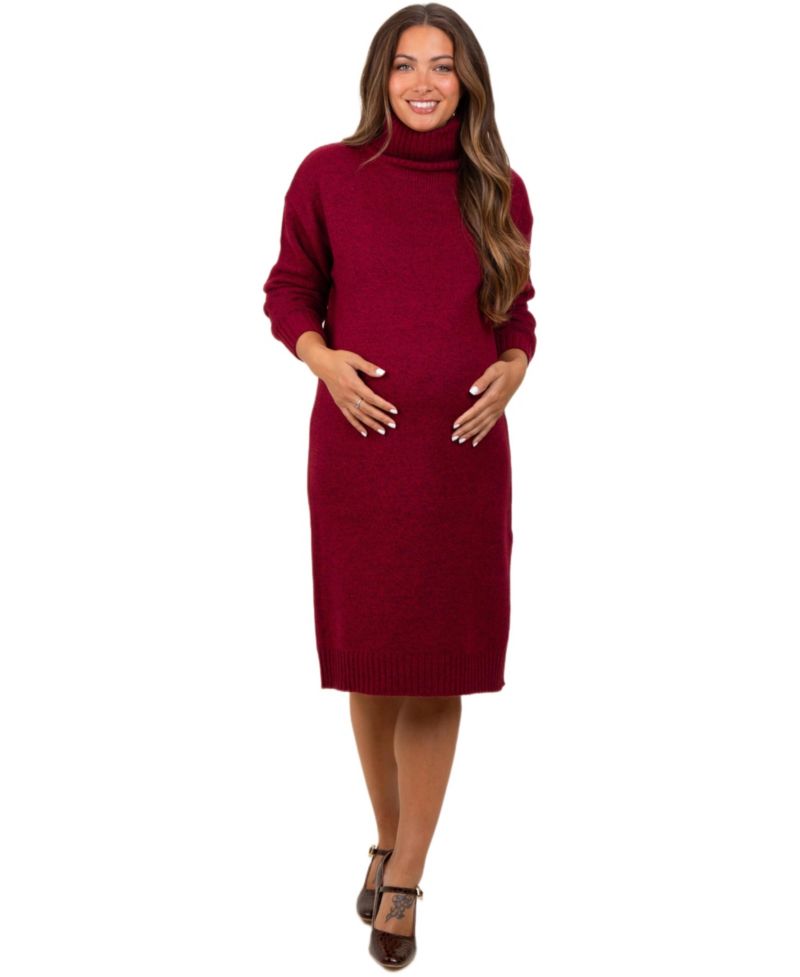 Women's Turtleneck Side Slit Midi Sweater Dress