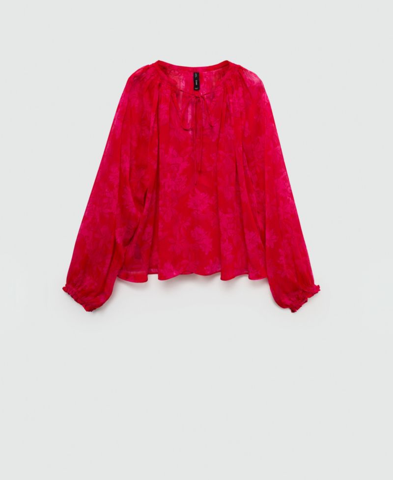 Women's Semi-Transparent Floral-Print Blouse