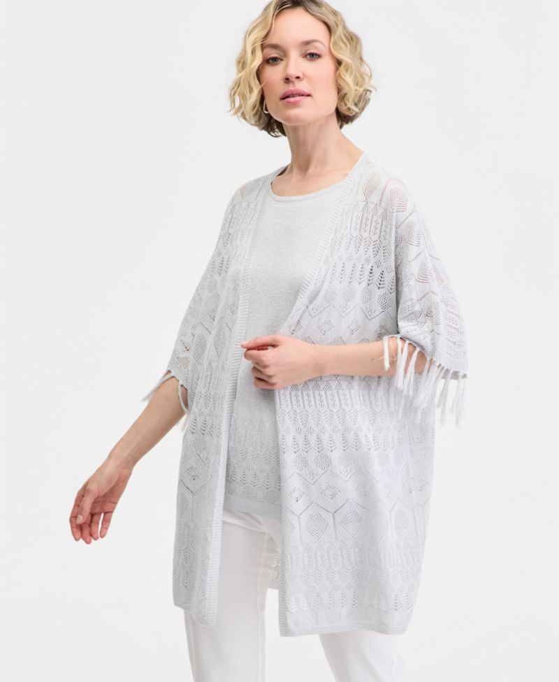 Women's Metallic Fringe Pointelle Cardigan
