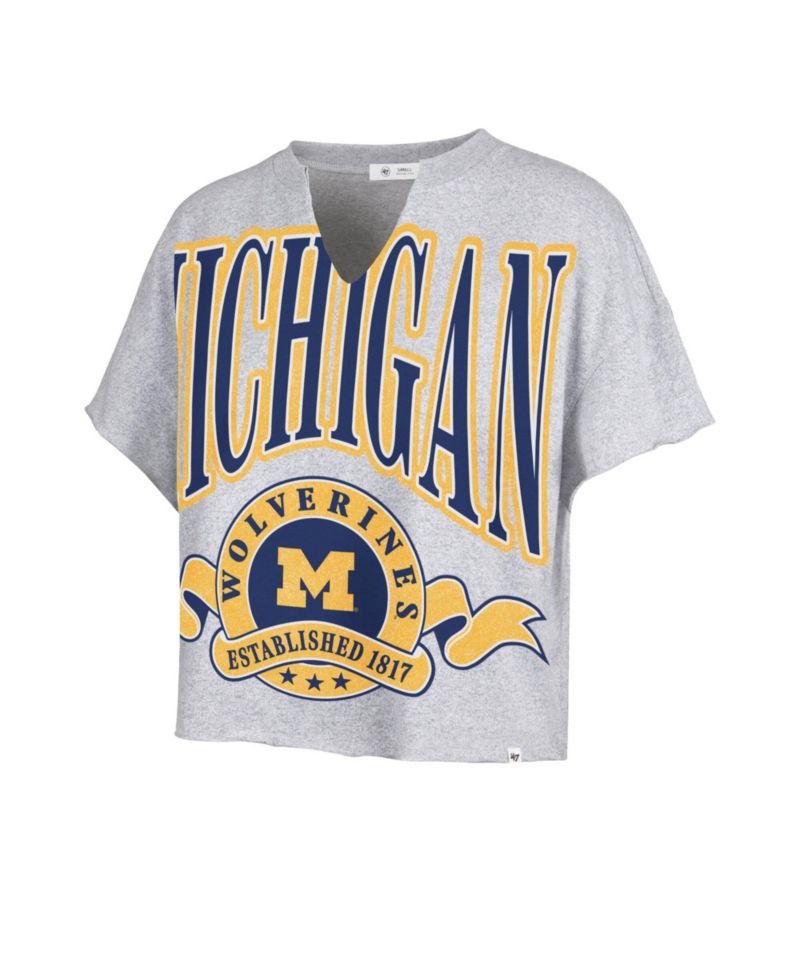 Women's Gray Michigan Wolverines Banners Out Oversized Notch-Neck T-Shirt