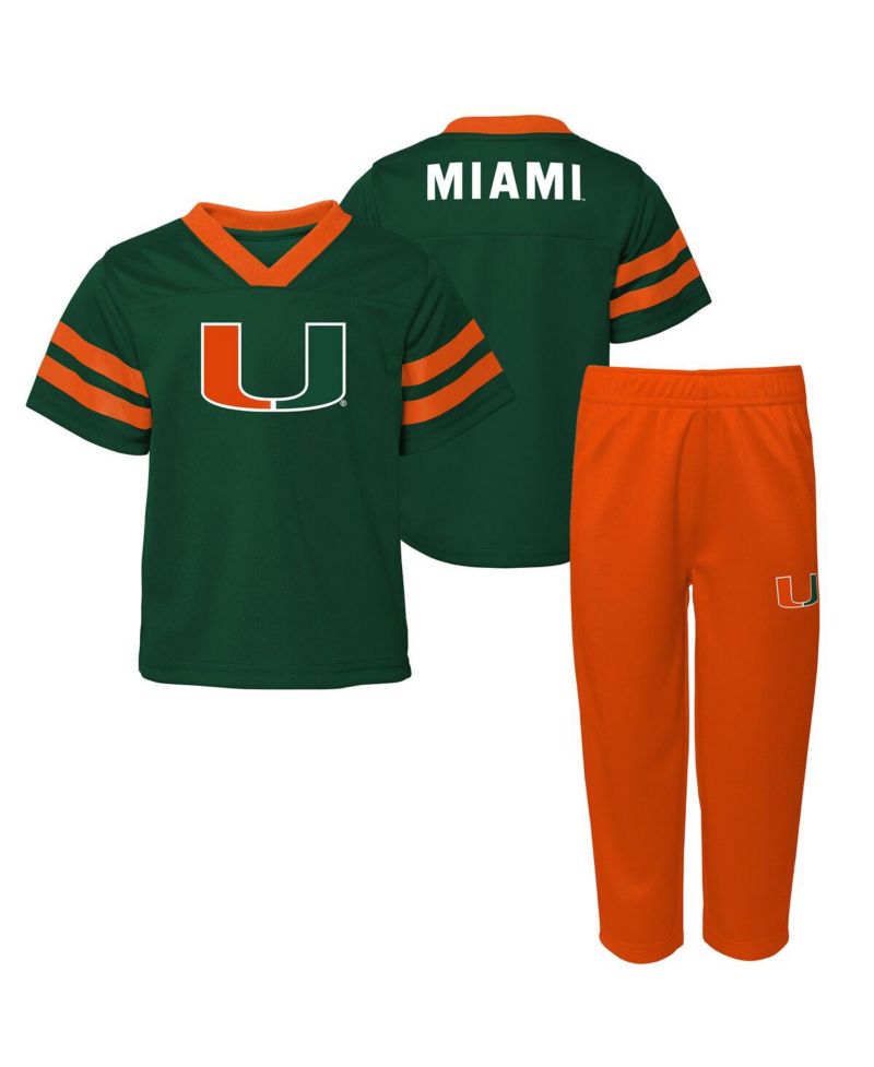 Baby Boys and Girls 2-Piece Green Miami Hurricanes Team Logo Red Zone Top and Pants Set