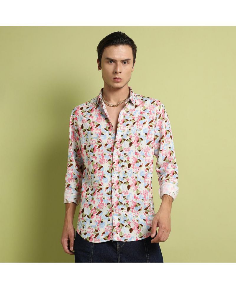 Men's Blue & Pink Leaf Strokes Shirt