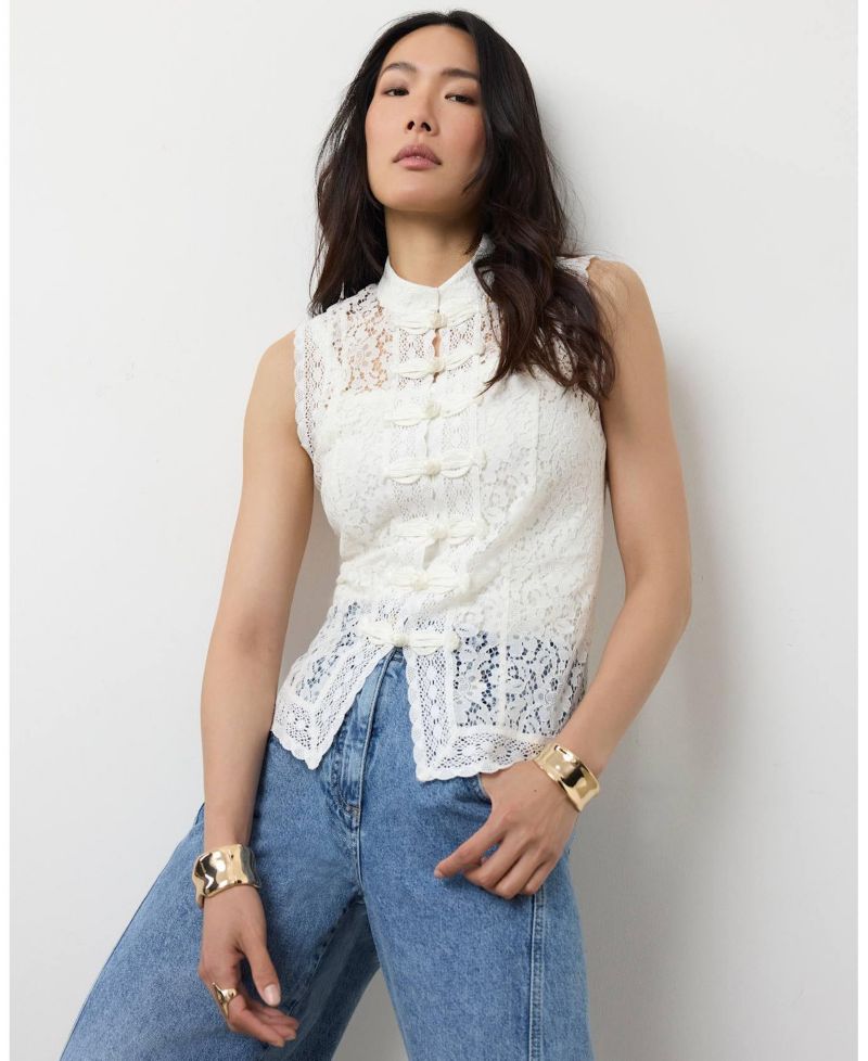 Women's Lace Detail Military Top