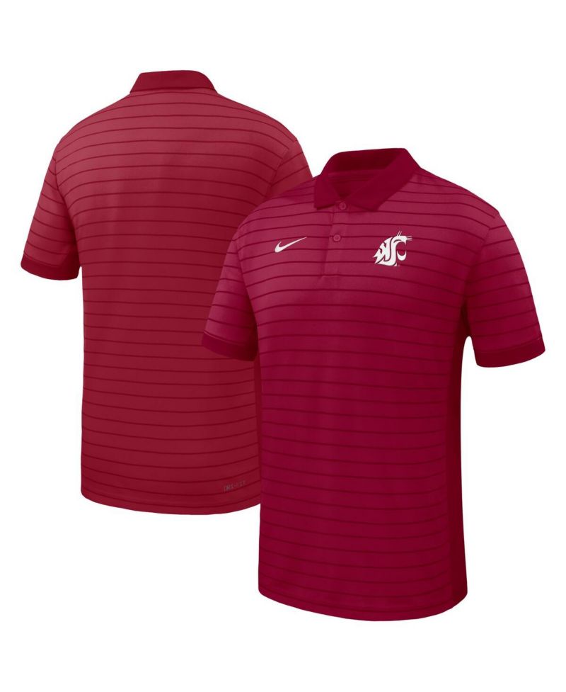 Men's Crimson Washington State Cougars 2025 Early Season Coaches Sideline Victory Stripe Performance Polo Shirt