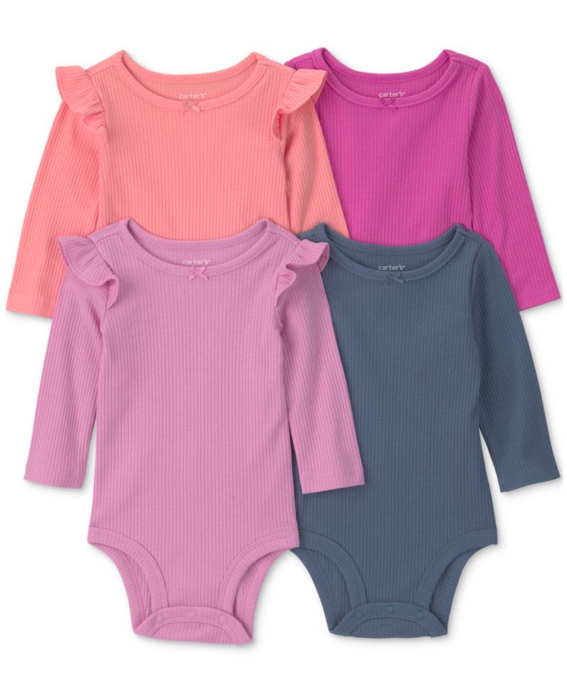 Baby Girls' Bow Long-Sleeve Bodysuits, 4-Pack
