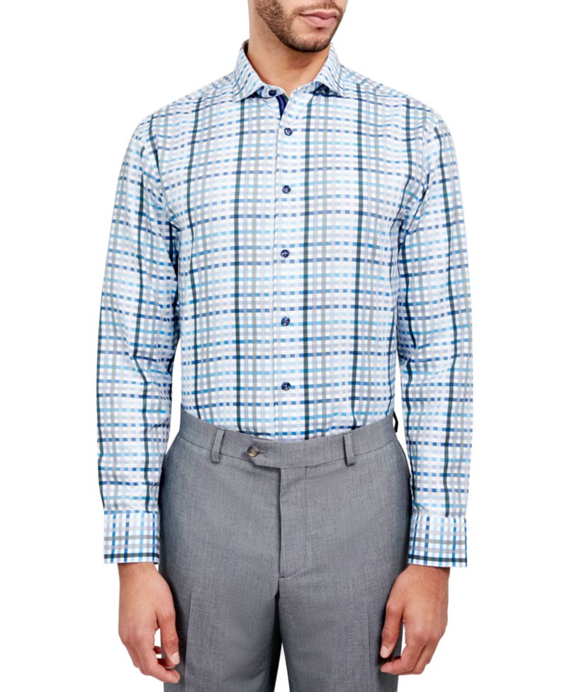 Men's Regular-Fit Dobby Plaid Dress Shirt