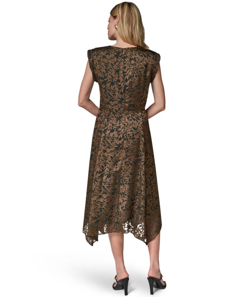 Women's Floral Vine Burnout Cowl Neck Dress