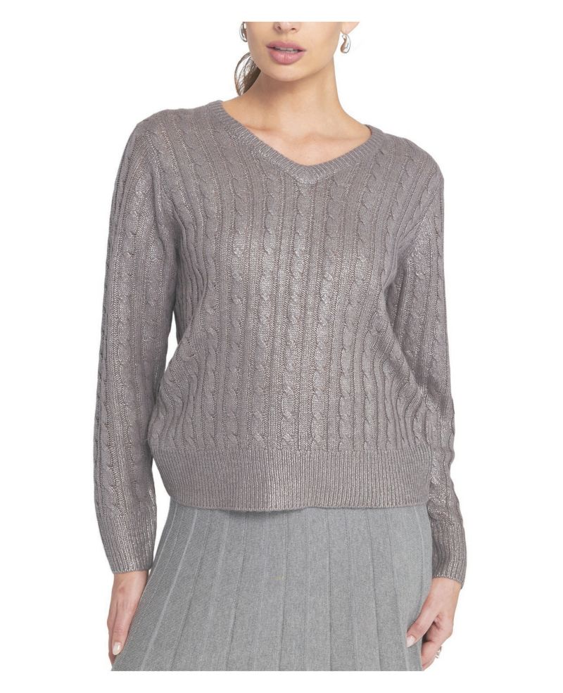Women's Metallic Cable Knit Embellished Sweater