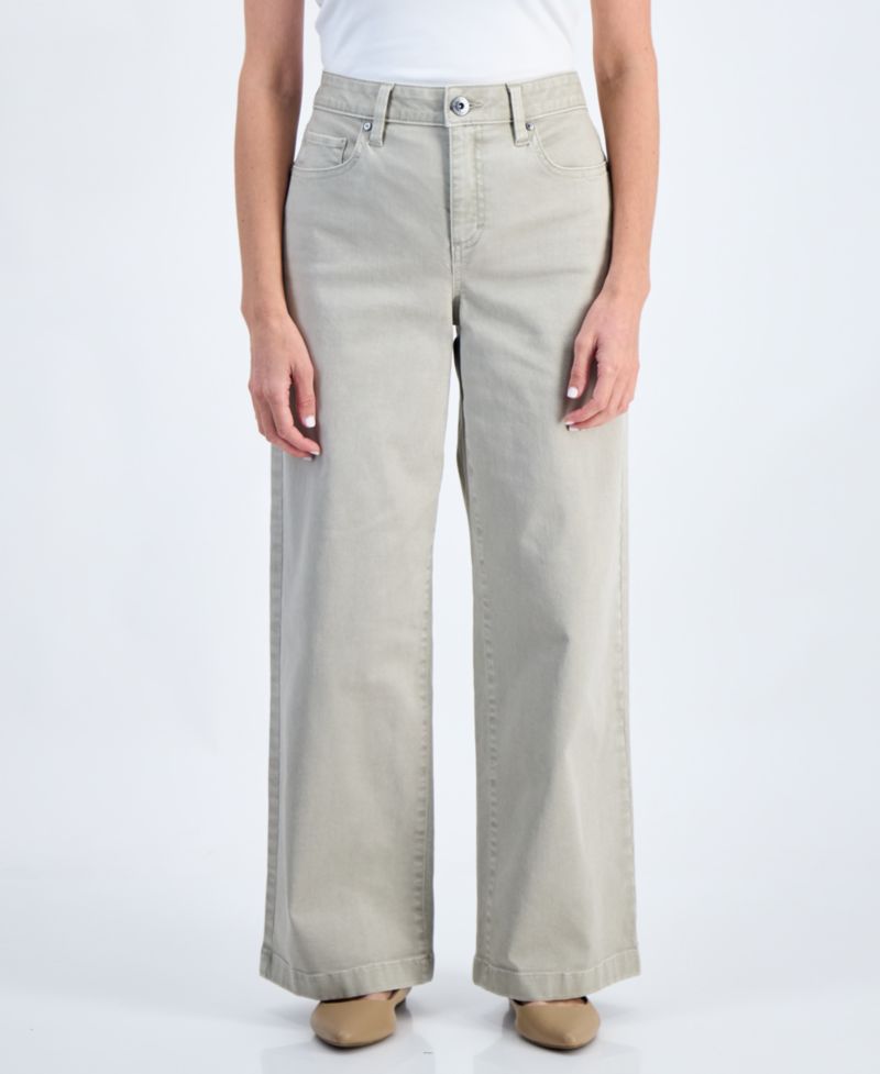 Petite High-Waist Wide-Leg Cotton-Blend Pants