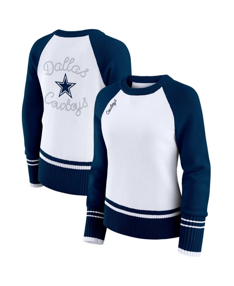Women's White/Navy Dallas Cowboys Color Block Raglan Sweater