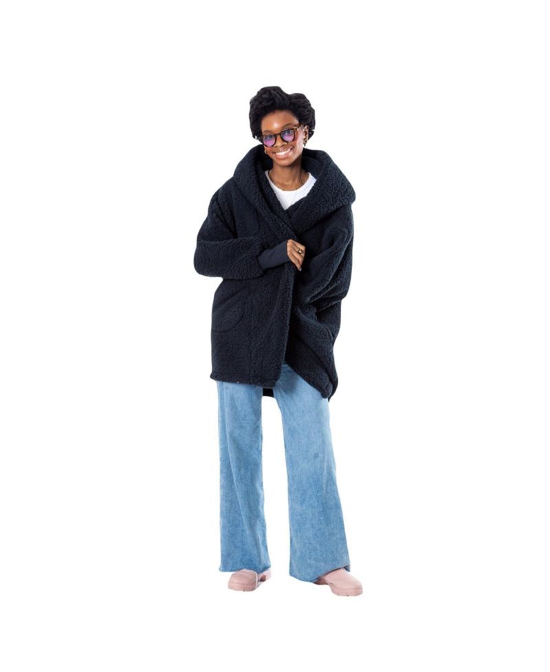 Men's and Women's The Best Lounger In The World Black Brooklyn Nets Oversized Open-Front Hoodie Sweater