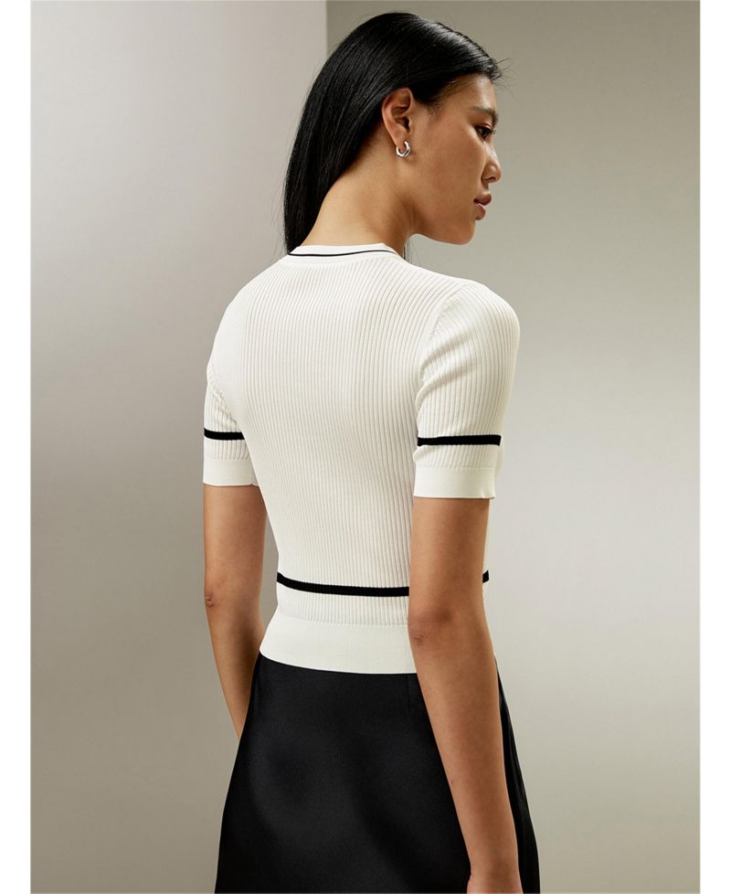 Women's Ribbed Knit Silk Crop Top