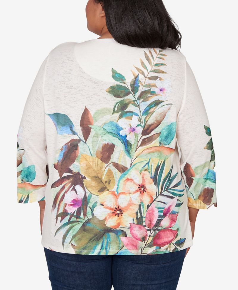 Plus Size Classic Tropical Print Top with Necklace