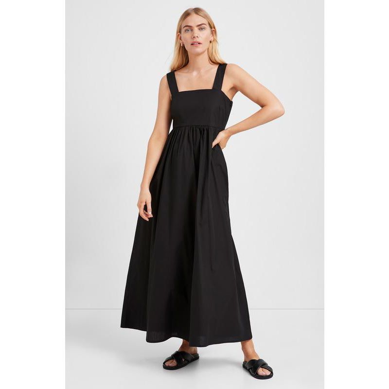 Women's Jamaica Square-Neck Cotton A-Line Midi Dress with Pockets