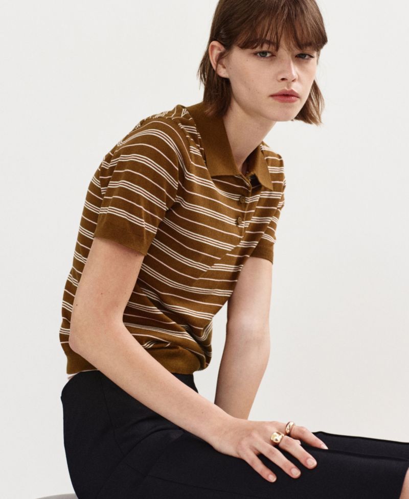 Women's Short-Sleeve Lightweight Cotton-Blend Polo Sweater