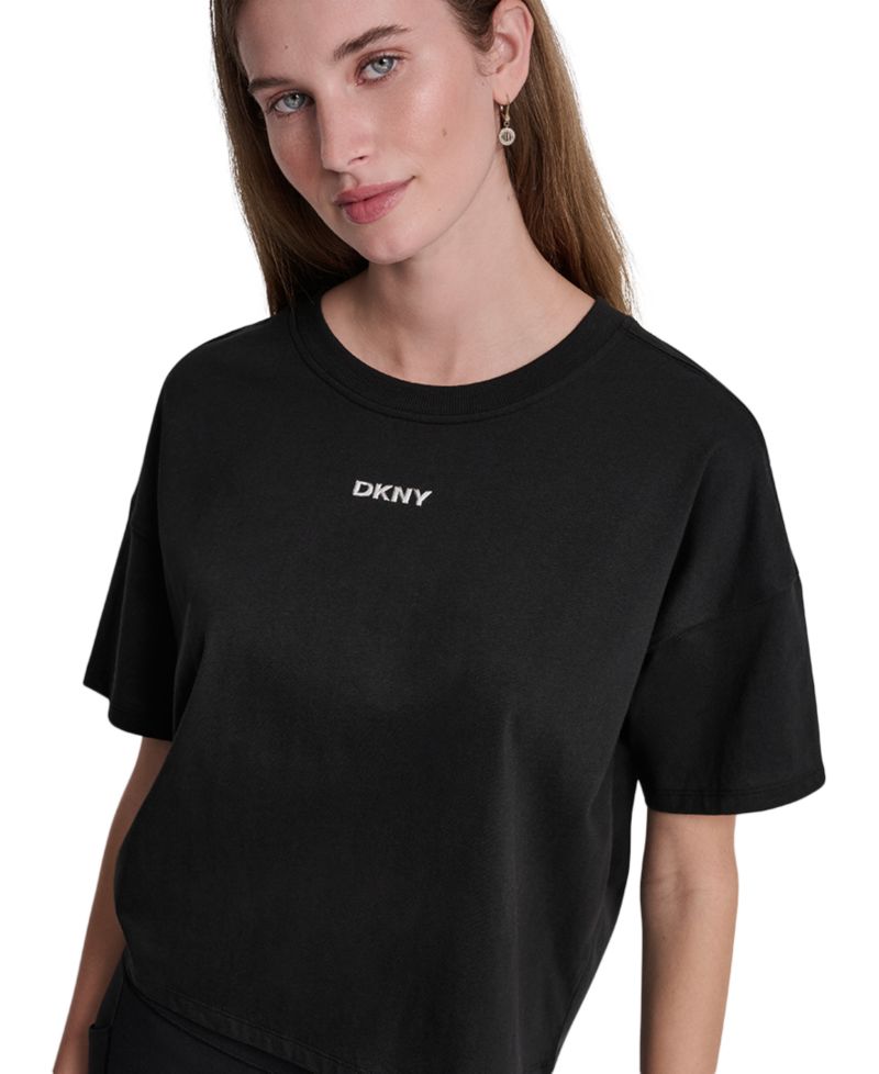 Women's Metallic Bubble Logo Drop Shoulder Pull-On T-Shirt