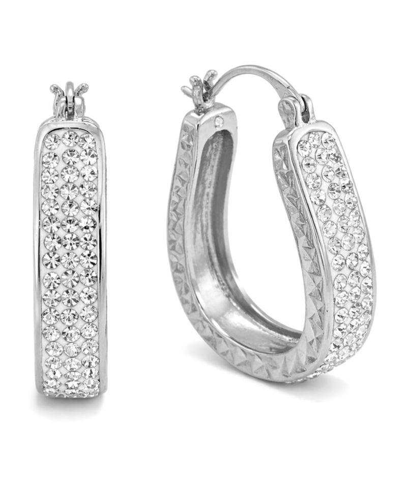 Clear Crystal Diamond Cut Hoop Earrings