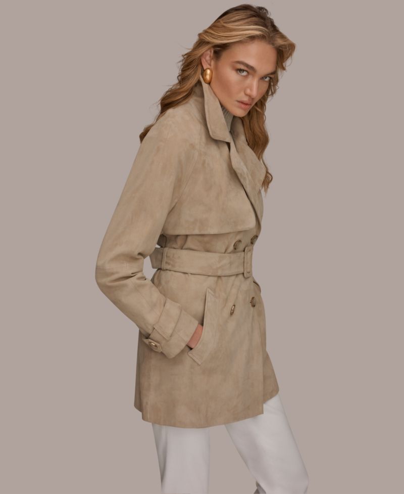 Women's Double Breasted Belted Suede Trench Coat