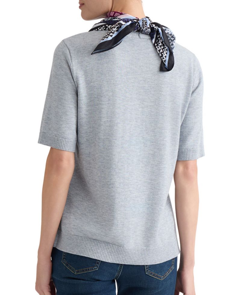 Petite Short-Sleeve Crewneck Knit Top with Scarf