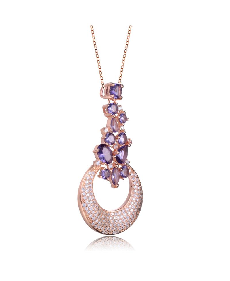 18K Rose Gold Plated Purple CZ Crescent Moon Pendant Necklace