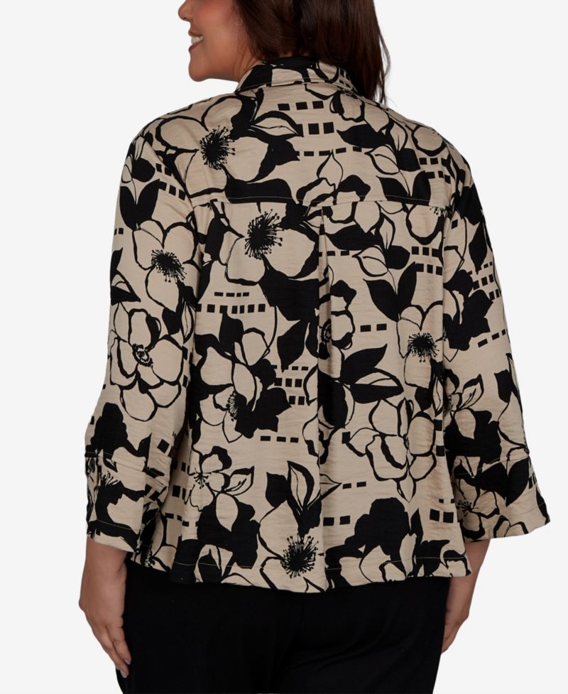 Plus Size Geo Floral Button-Front Top
