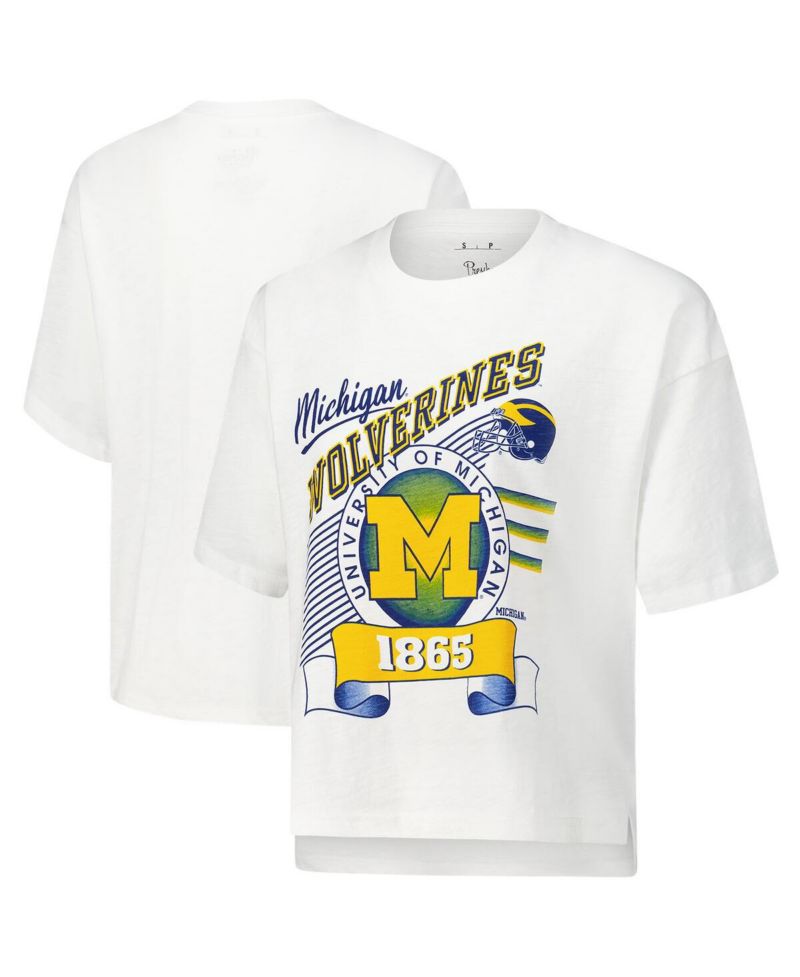 Women's White Michigan Wolverines Rock Roll Slub T-Shirt
