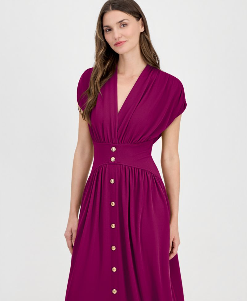 Women's V-Neck Ruched-Shoulder Jersey Dress