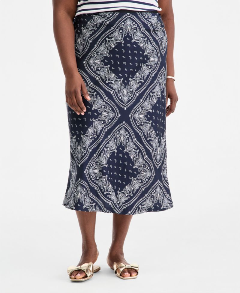 Plus Printed Midi Slip Skirt
