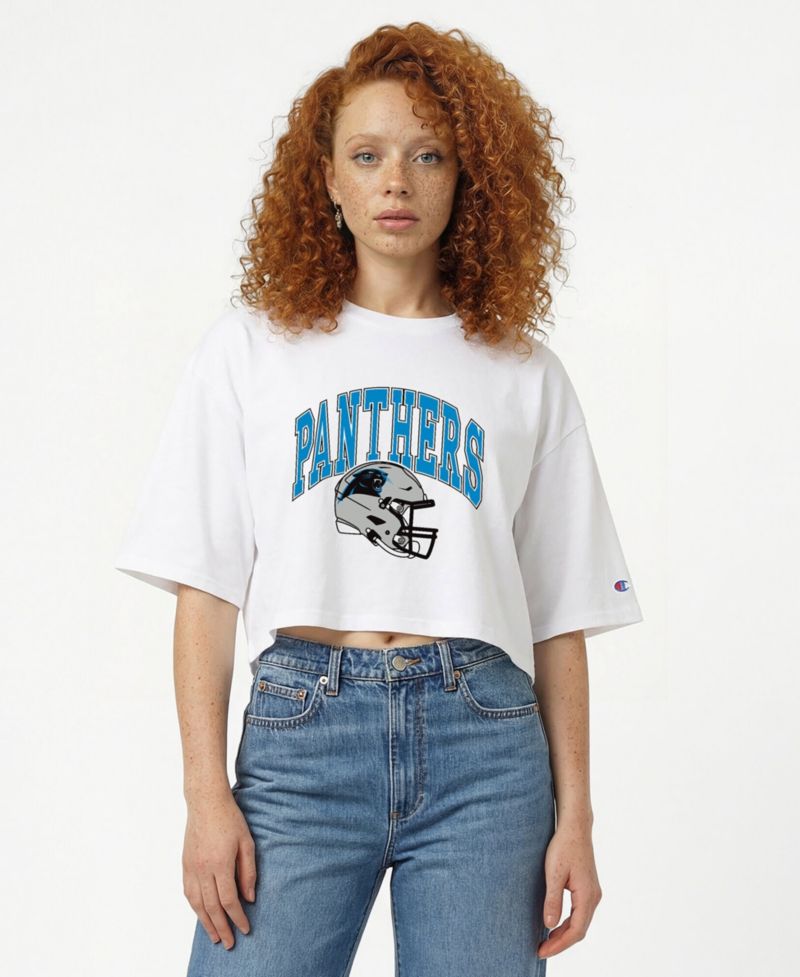 Women's Carolina Panthers Oversized Boyfriend Cropped T-Shirt