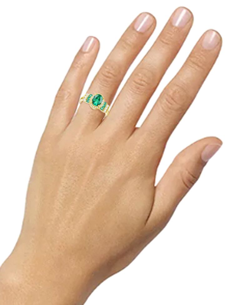 Lab-Grown Emerald (1-1/6 ct. t.w.) & Lab-Grown White Sapphire (1/4 ct. t.w.) Oval Halo Ring in 14k Gold-Plated Sterling Silver (Also in Additional Gemstones)