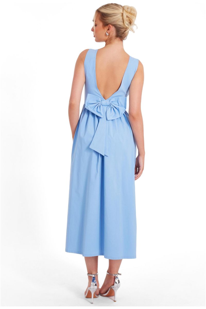 Women's Bengaline Square Neck Bow Midi Dress