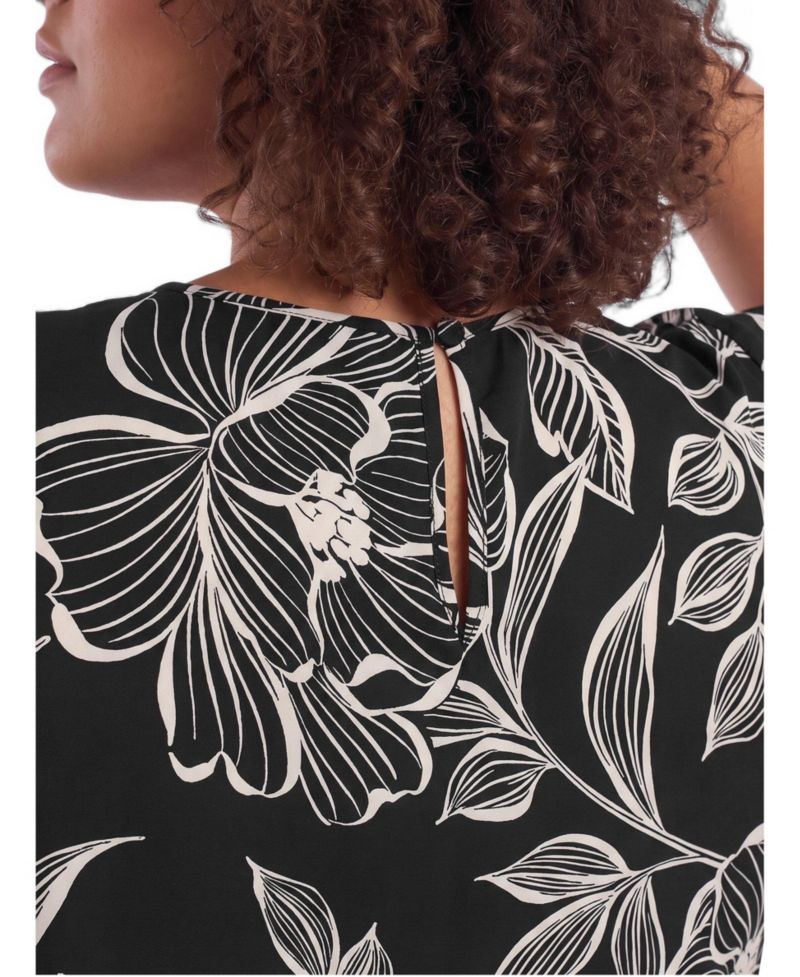 Plus Size Abbey Floral-Print Georgette Scoop Neck Blouse