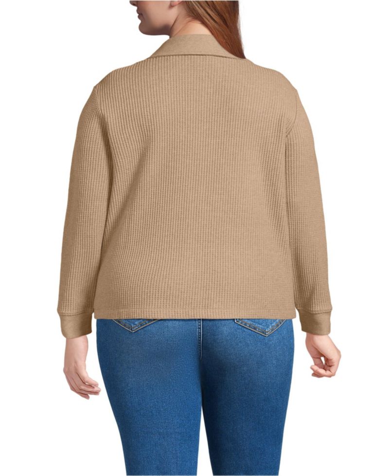 Plus Size Long Sleeve Waffle Collared Shacket