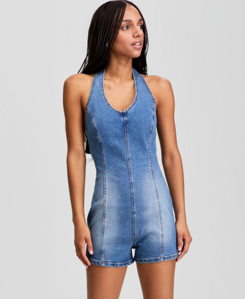 Women's Denim Halter Romper
