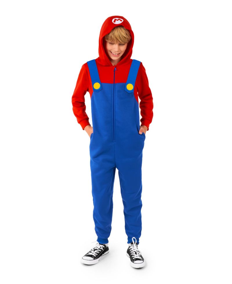 Little and Big Boys Mario Zip Up Onesie Outfit