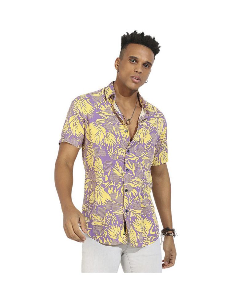 Men's Lavender & Yellow Contrast Foliage Shirt