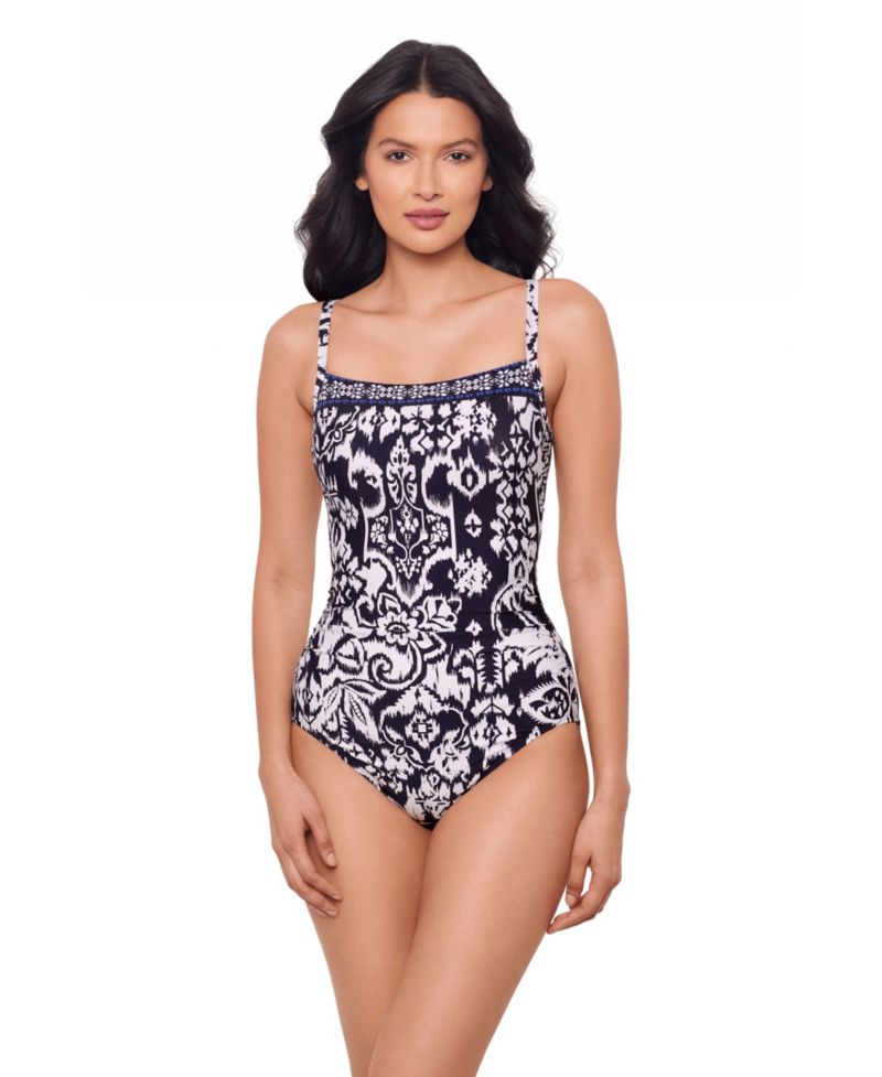 Women's Printed Square Neck Underwire One-Piece Swimsuit