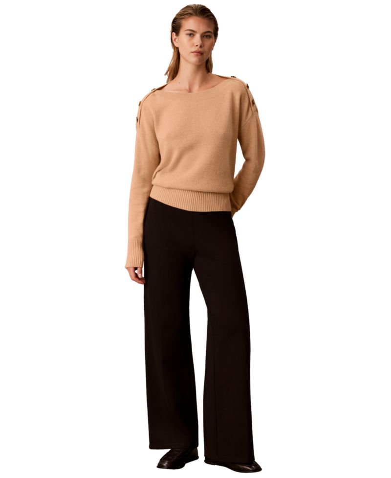 Petite Bateau Neck Button-Shoulder Sweater