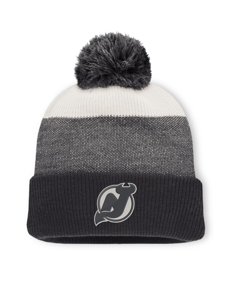 Men's Black/Light Beige New Jersey Devils Monochrome Cuffed Knit Hat with Pom