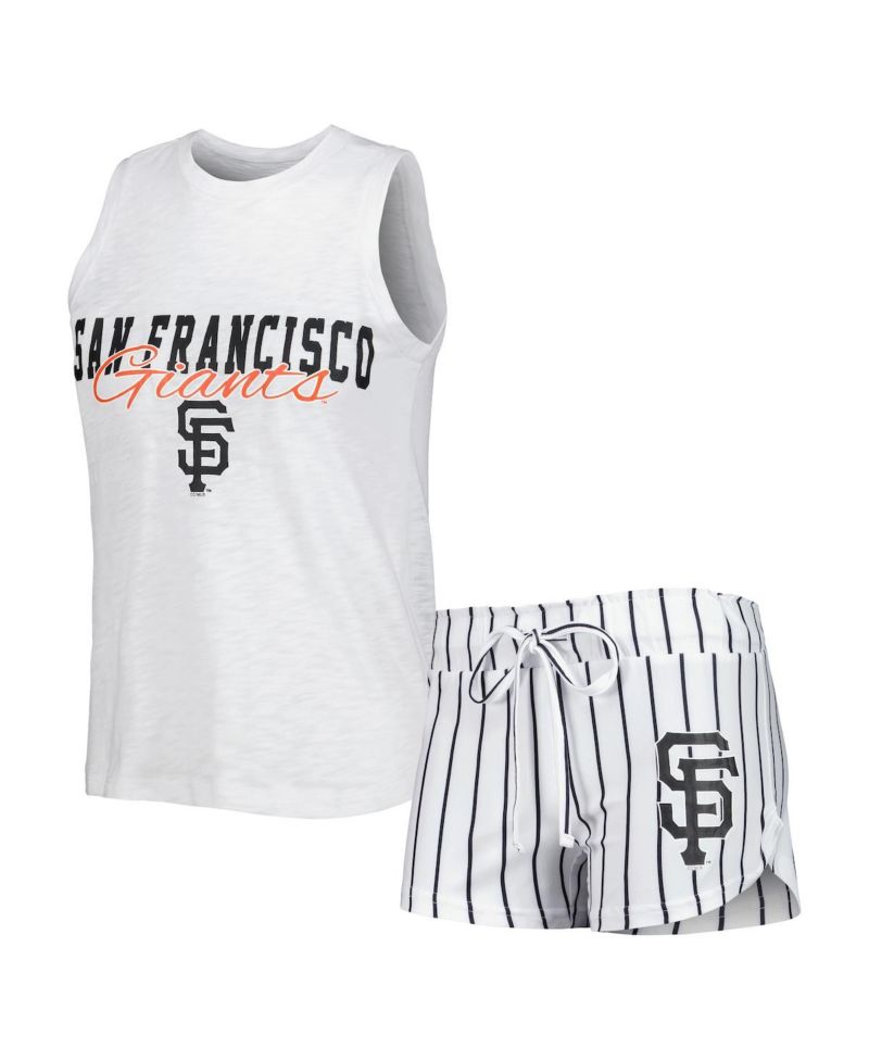 Women's White San Francisco Giants Reel Pinstripe Tank Top and Shorts Sleep Set