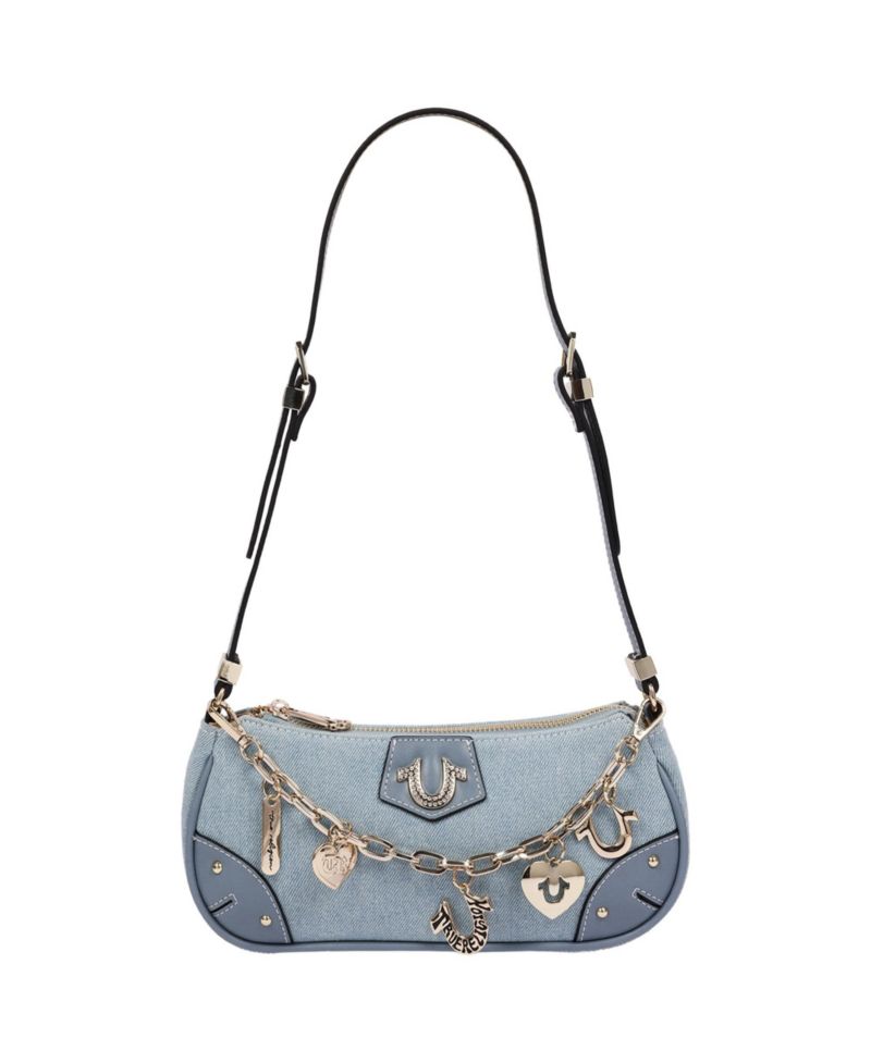 Women's Horseshoe Chain Shoulder Bag - Charm Detail Zip Top Purse with Adjustable Strap