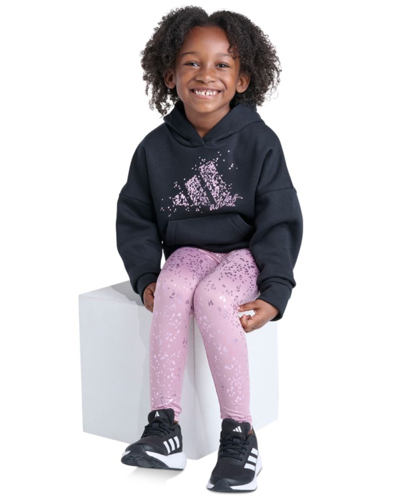 Girls' 2T-6X Hooded Kangaroo-Pocket All-Over-Print Pullover and Leggings, 2-Piece Set