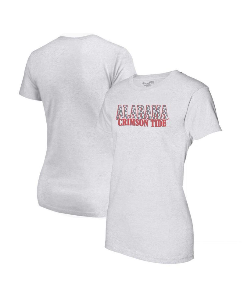 Women's Heather Gray Alabama Crimson Tide Checkered Team Name Wavy Tri-Blend T-Shirt