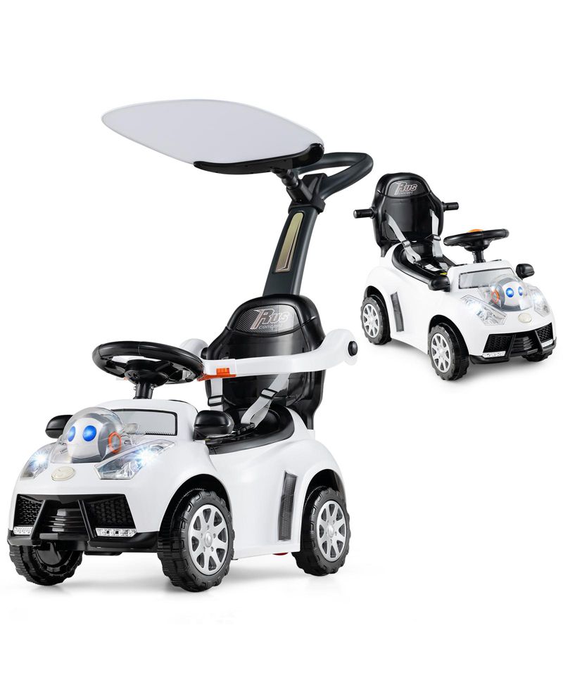 3-in-1 Sliding Walker w/ Adjustable Canopy Horn Music & Light for Boys & Girls
