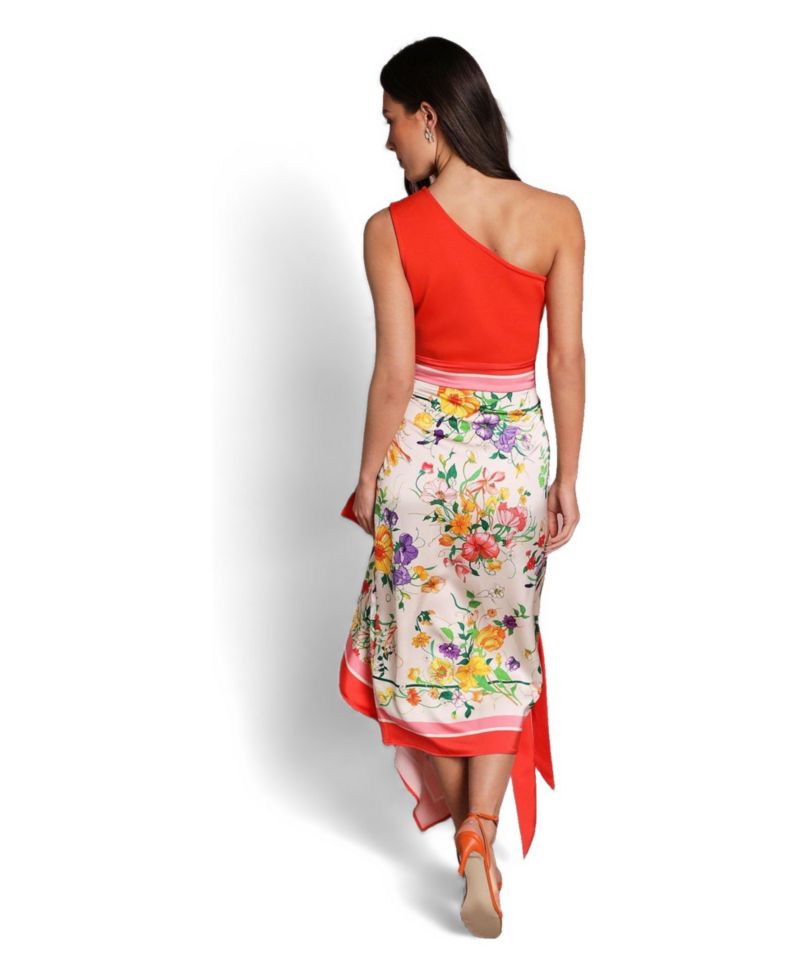 Women's Bandage One Shoulder Printed Midi Dress