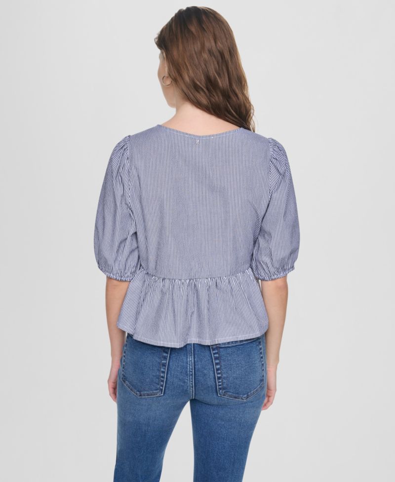 Petite Puff-Sleeve V-Neck Top